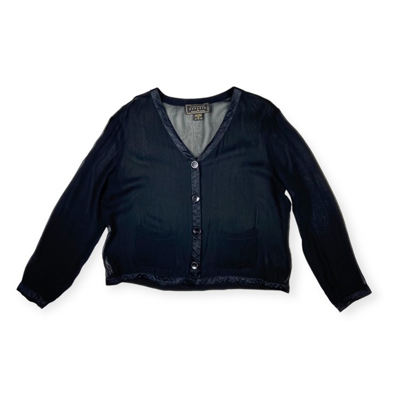Express Vintage 1990s Black Sheer Button Up Cardigan - Picture 3 of 11